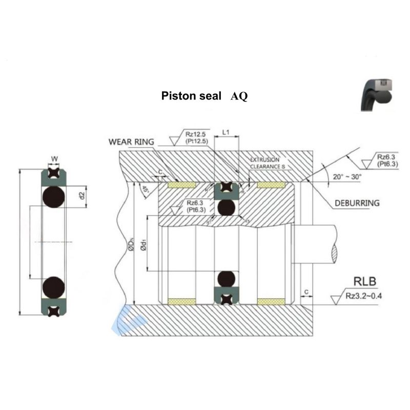 PTFE / NBR двунаправленный пистоновый уплотнительный комплект для пистоновых аккумуляторов, цилиндров поддержки и цилиндров позиционирования